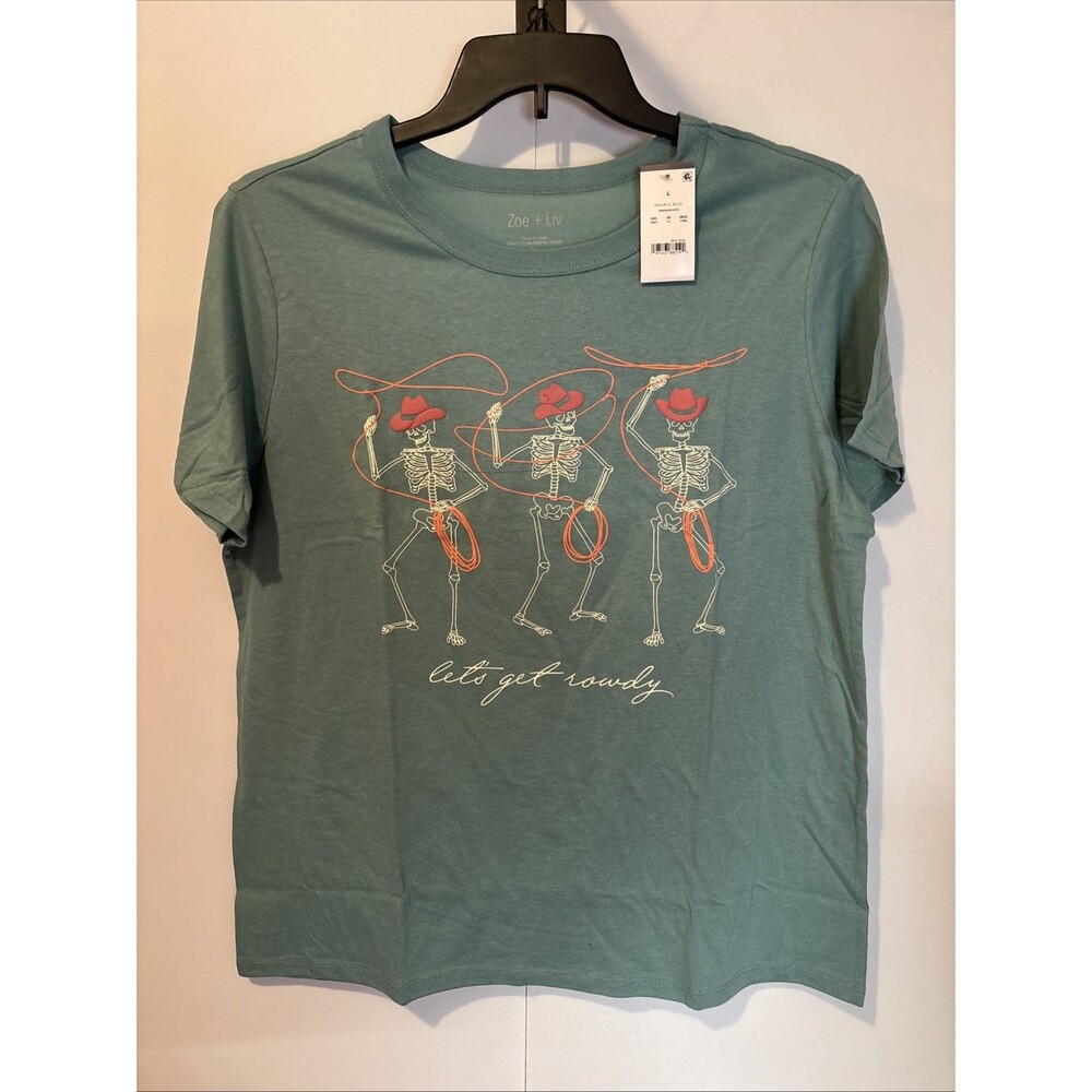 Zoe + Liv Let’s Get Rowdy S/S T-Shirt size L-Cowboy-NEW Chest 42" Gift Skeleton